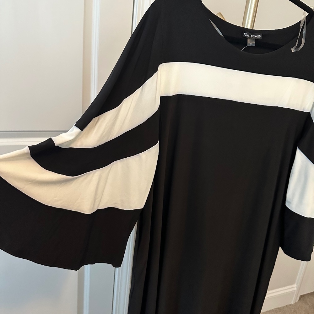 Nina Leonard Black and White Long Sleeve Dress XL NWT